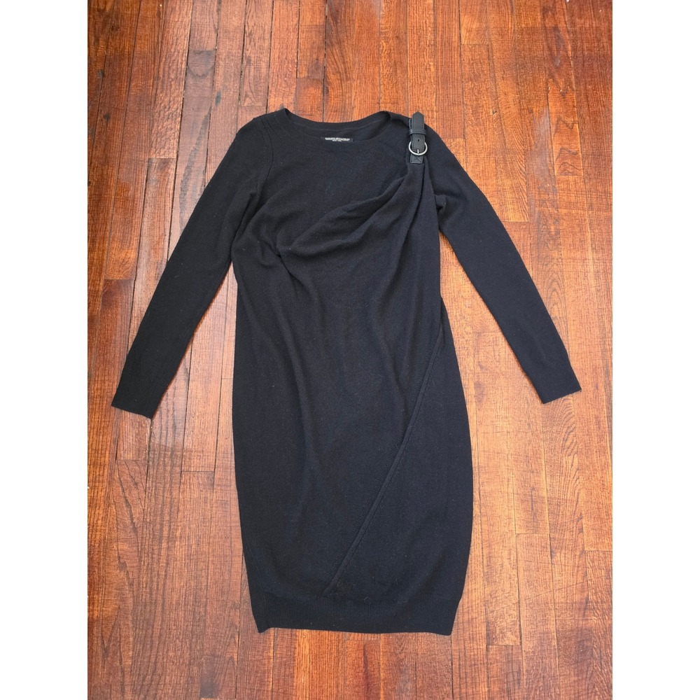 All Saints Spitalfields Black Buckle Drape accent Grunge Wool Cashmere Dress 2 - Picture 7 of 7